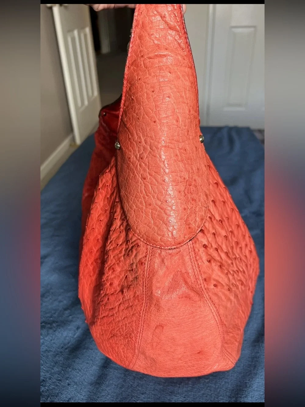 Mulberry Orange Ostrich-Effect Hobo with Gold Clasp